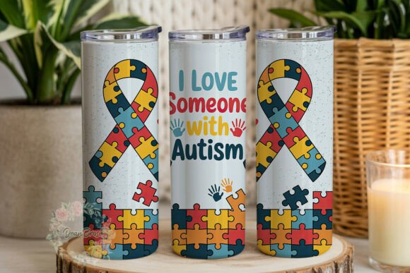 Autism Awareness Puzzle Ribbon Tumbler Graphics
