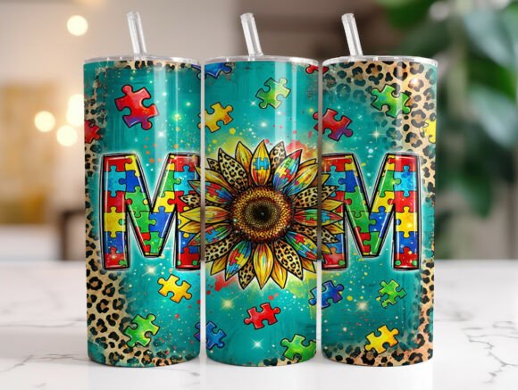 Autism Puzzle Sunflower Mom Tumbler Wrap