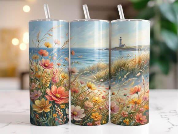 Coastal Wildflower Lighthouse Tumbler Graphics & Wraps