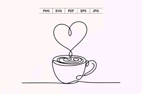 Coffee Cup with Heart Steam Line Art Graphics