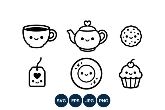 Cute Smiling Tea Cup and Dessert Vector