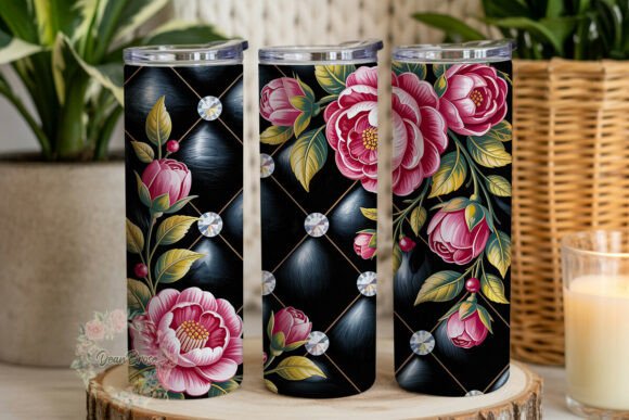 Elegant Pink Floral Quilted 20oz Tumbler Graphics