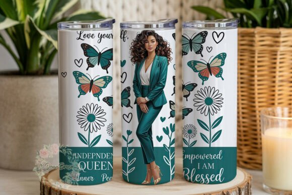 Empowered Woman Teal Butterfly Tumbler Graphics