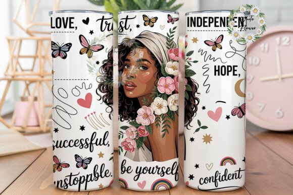 Empowering Afro Girl Floral Tumbler Wrap Graphics