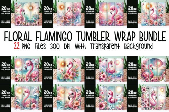 Floral Flamingo Tumbler Wraps for Vibrant Branding