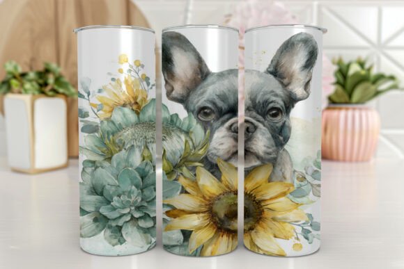Floral French Bulldog 20oz Tumbler Graphics & Tumbler Wraps