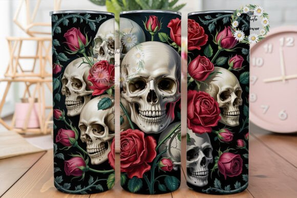 Gothic Skull Red Rose Tumbler Wrap: Graphics & Tumbler Wraps