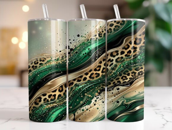 Green Gold Leopard Abstract Glam Tumbler Graphics