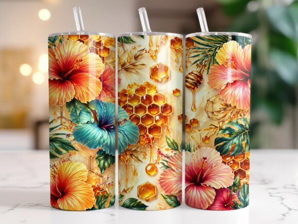 Honeycomb Summer Hibiscus Tumbler Graphics & Wraps