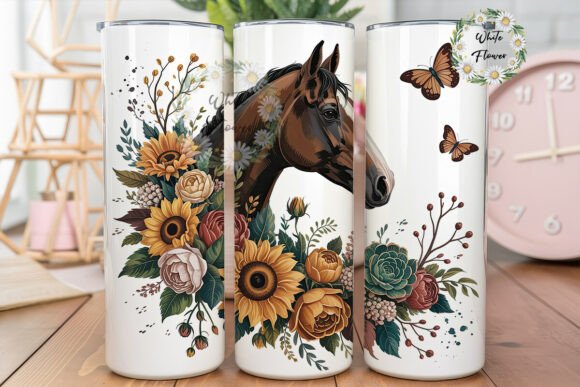Horse Sunflower Floral 20oz Tumbler Wrap Graphics