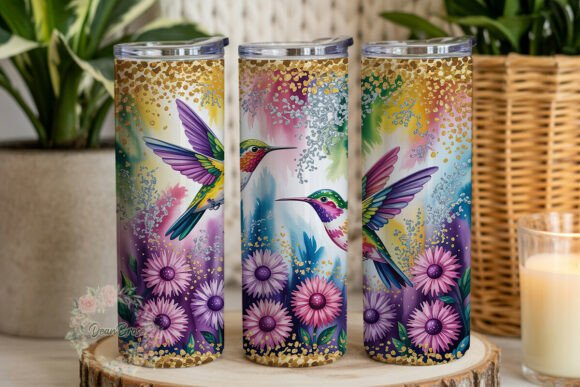 Hummingbird Floral Glitter 20oz Tumbler Graphics