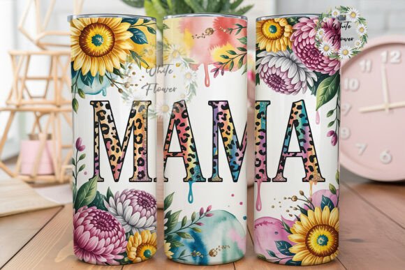 Mama Floral Watercolor Tumbler Wrap PNG