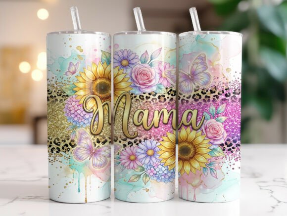 Mama Sunflower Butterfly Floral Tumbler Graphics