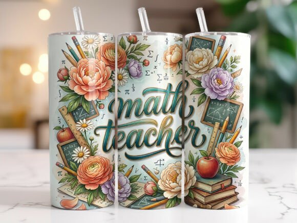 Math Teacher Floral Tumbler Wrap Design
