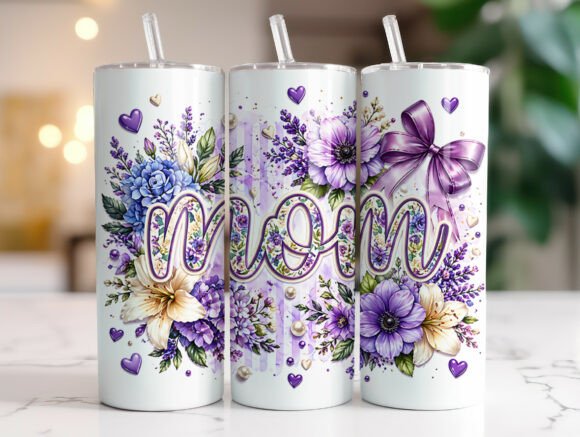 Mom Purple Flowers 20oz Tumbler Wraps Graphics