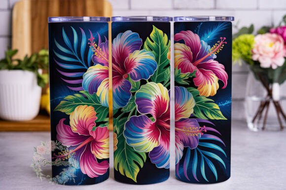 Neon Tropical Hibiscus Flower Tumbler Graphics for Tumbler Wraps