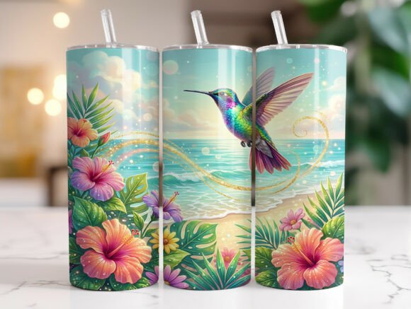Ocean Hummingbird Floral Beach Tumbler Graphics