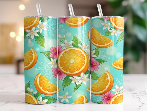 Orange Slice Floral Citrus Tumbler Wrap Graphics