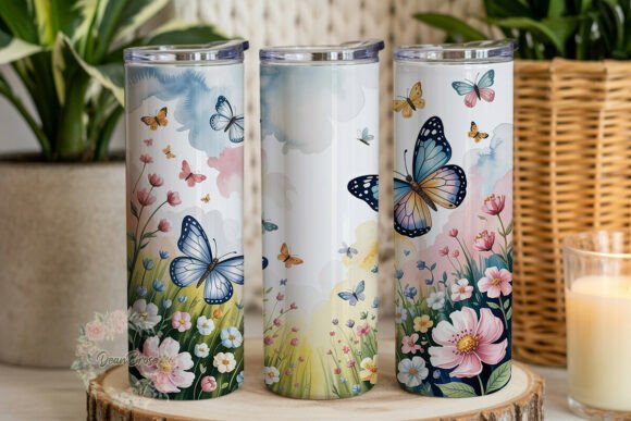 Pastel Butterflies Floral 20oz Tumbler Graphics
