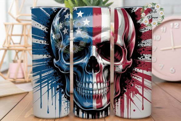 Patriotic Skull Grunge 20oz Tumbler Wrap Graphics