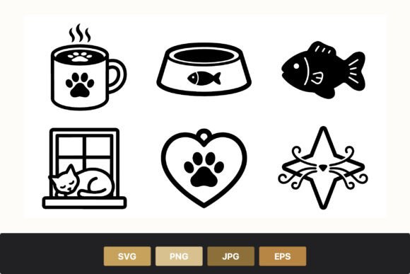 Paw Print Cup and Cat Icons: Graphics & Illustrations