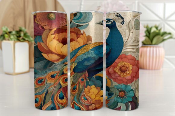 Peacock Tumbler Wrap PNG Floral 20oz