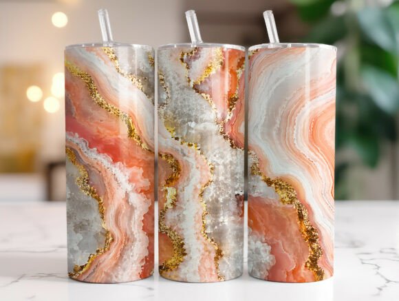 Rose Gold Marble Agate Glitter Tumbler Graphics & Tumbler Wraps
