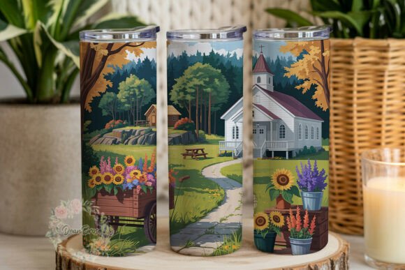 Rustic Country Church Autumn Tumbler Graphics