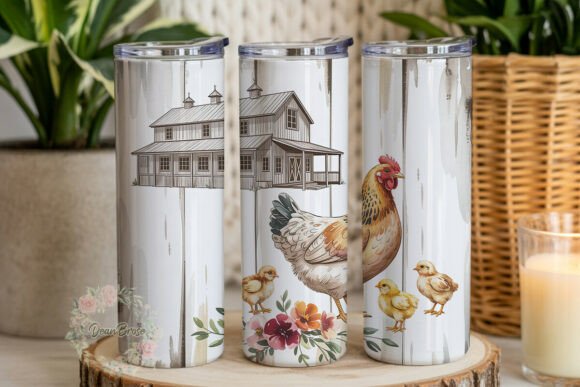 Rustic Farm Hen Chicks 20oz Tumbler Wrap Graphics