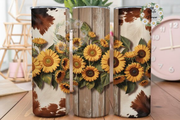Rustic Sunflower Cowhide 20oz Tumbler Graphics
