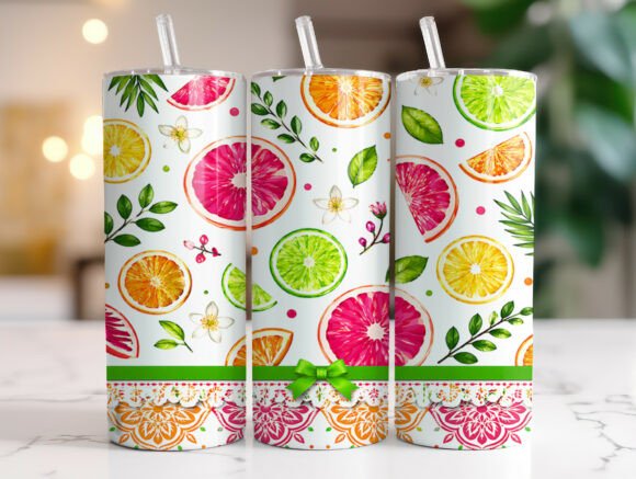 Summer Citrus Fruit Pattern Tumbler Wrap Graphics & Tumbler Wraps