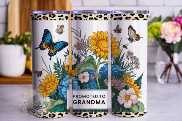 Sunflower Grandma 20oz Tumbler Wrap PNG: Graphics for Branding