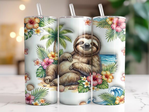 Tropical Sloth Beach Floral 20oz Tumbler Graphics & Wraps