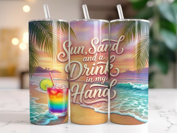 Tropical Sunset Cocktail Beach Tumbler Graphics