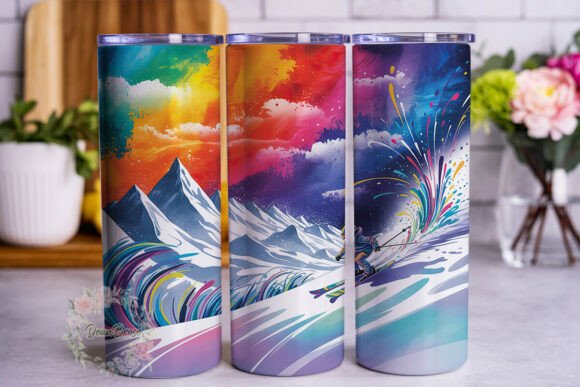 Vibrant Winter Ski Mountain 20oz Tumbler Graphics & Tumbler Wraps