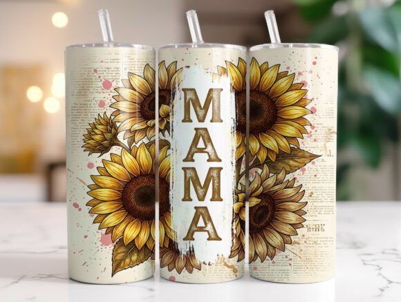 Vintage Mama Sunflower 20oz Tumbler Wrap Graphics