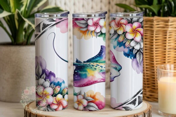 Watercolor Stingray Floral 20oz Tumbler Graphics