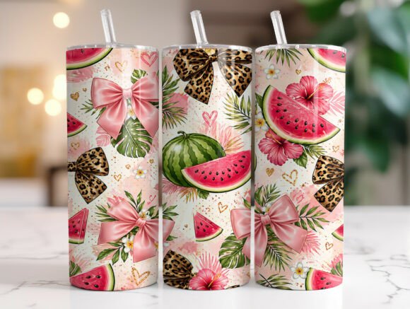Watermelon Bow Leopard Tropical Tumbler Graphics for Tumbler Wraps